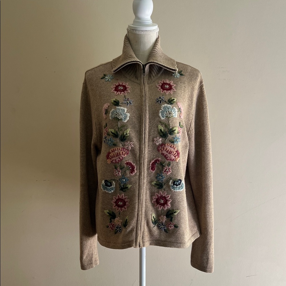 Tiara Women’s Embroidered Floral Jacket Cardigan Size: L
